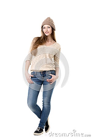 Attractive teenage girl wearing casual warm clothes Stock Photo