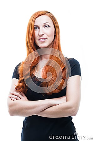 Attractive thoughtful redhead woman Stock Photo