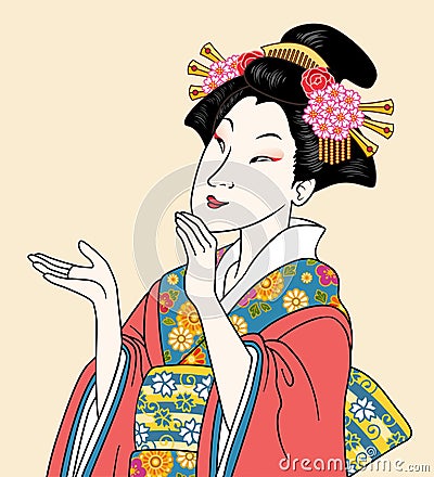 Attractive ukiyoe style geisha Vector Illustration