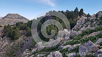 A very beautiful view from near the peak of a mountain Stock Photo