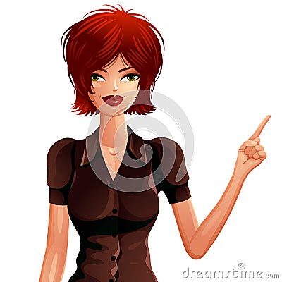 Attractive white-skin girl wearing an elegant blouse, colorful i Cartoon Illustration