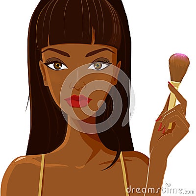 Attractive woman applying blush. Fashion, makeup Vector Illustration