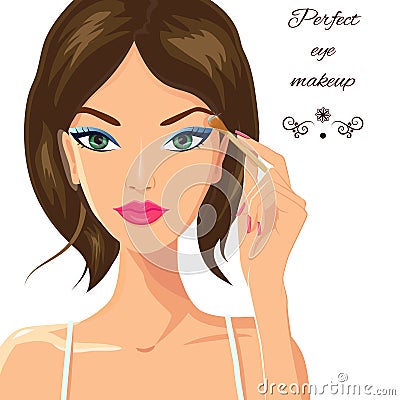 Attractive woman applying eyeshadow. Fashion Vector Illustration