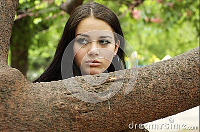 Attractive woman in country Stock Photo