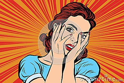 Attractive woman covering her face with both hands Vector Illustration