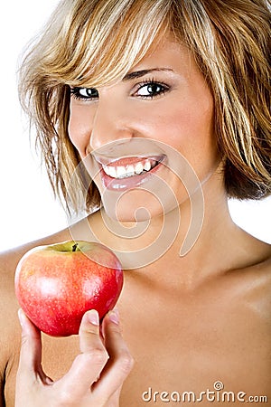 Attractive woman holding an apple Stock Photo