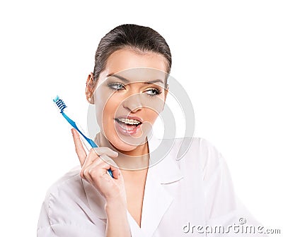 Attractive woman with tootbrush Stock Photo