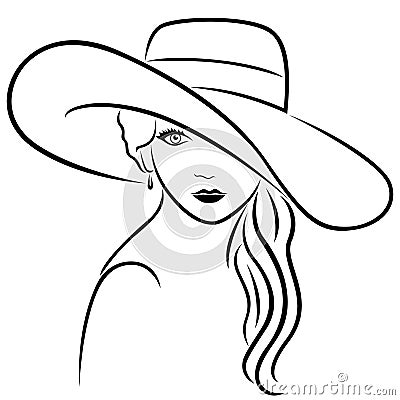 Attractive women in wide-brimmed hat Vector Illustration