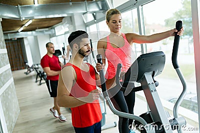 Attractive woman working cardio exercises with trainer Stock Photo