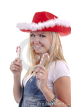 Attractive young blonde female is wearing Christmas clothes Stock Photo