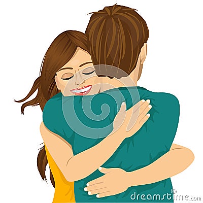 Attractive young hispanic woman hugging her man Vector Illustration