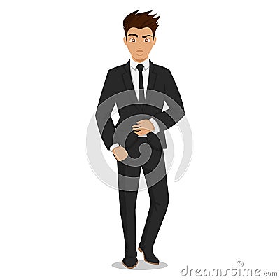 Attractive young men in elegant office clothes. Young businessman. Cute cartoon man. Successful young people. Vector Illustration