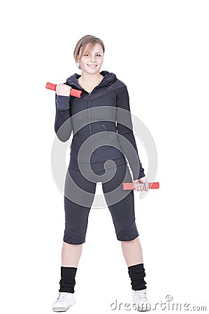 Attractive young woman with barbell Stock Photo