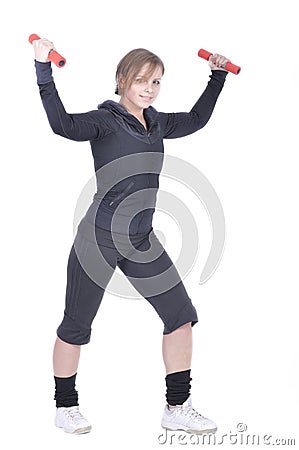 Attractive young woman with barbell Stock Photo