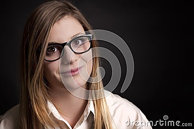 Attractive Young Woman With Black Frame Glasses Stock Photo