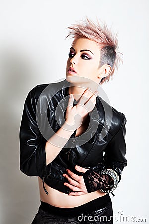 Attractive Young Woman in Punk Attire Stock Photo
