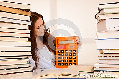 Attractive young woman student studi math Stock Photo