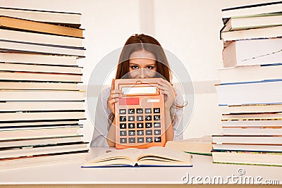 Attractive young woman student studi math Stock Photo