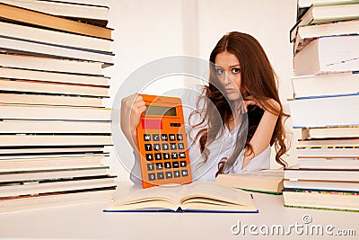 Attractive young woman student studi math Stock Photo