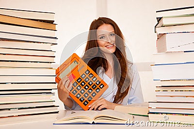 Attractive young woman student studi math Stock Photo