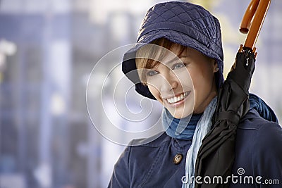 Attractive young woman with umbrella Stock Photo