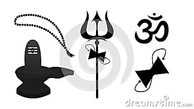 Attributes for worship of mahadev shiva Vector Illustration