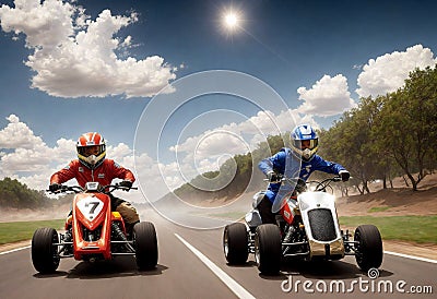 ATV Riders on the Road created with Generative AI Stock Photo