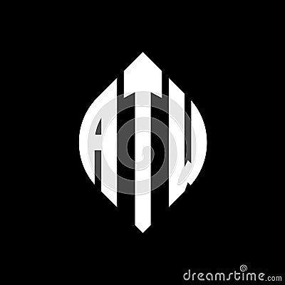 ATW circle letter logo design with circle and ellipse shape. ATW ellipse letters with typographic style. The three initials form a Vector Illustration