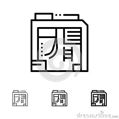 Atx, Box, Case, Computer Bold and thin black line icon set Vector Illustration