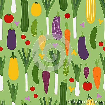 Cartoon Vegetables. Colored Seamless Patterns Vector Illustration