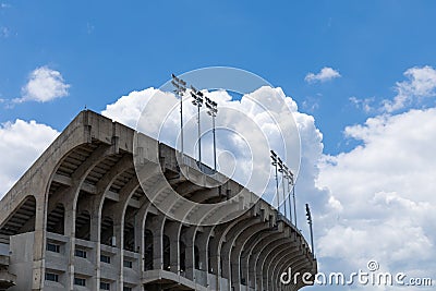 AUBURN ALABAMA, USA - JUNE 18, 2020 - Concrete stadium seating viewed from the outside, blue sky with white clouds Editorial Stock Photo