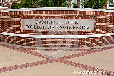 AUBURN ALABAMA, USA - June 18, 2020 - Auburn University Samuel L Ginn College of Engineering Sign Editorial Stock Photo