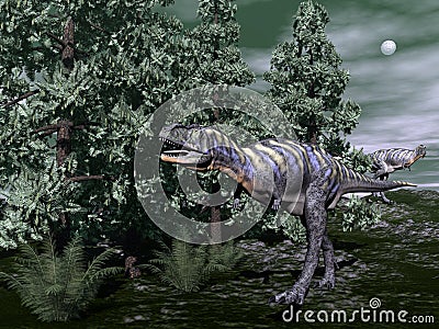 Aucasaurus dinosaur running - 3D render Stock Photo