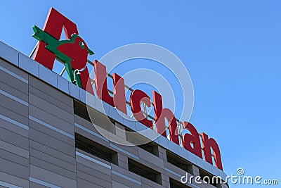 Auchan hypermarket sign Editorial Stock Photo