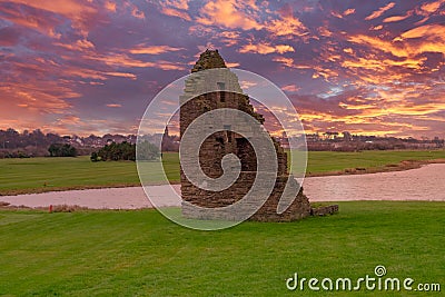 Auchenharvie Colliery Engine House Ruins Stevenston North Ayrshire Scotland at the Sunset end of the Day Stock Photo