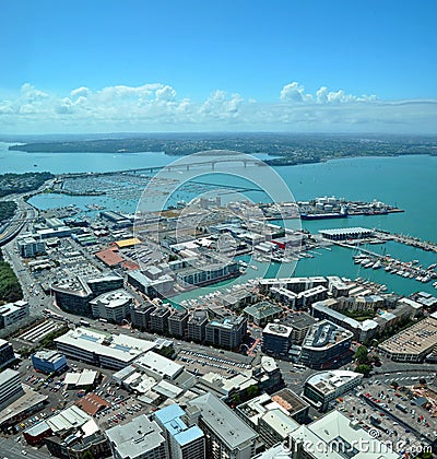 Auckland City & Harbour Aerial West, New Zealand Stock Photo