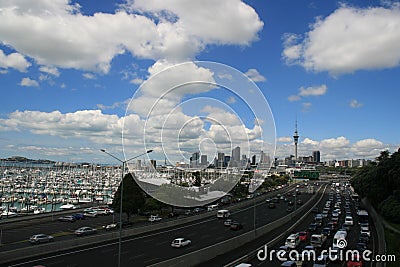 Auckland city landscape boats and traffic Stock Photo