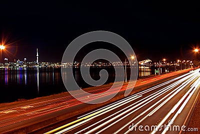Auckland City Skyline Night Stock Photo