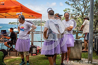 AUCKLAND, NEW ZEALAND - APRIL 07, 2018: Spectators and Competitors at the Murrays Bay Wharf Birdman Festival Editorial Stock Photo