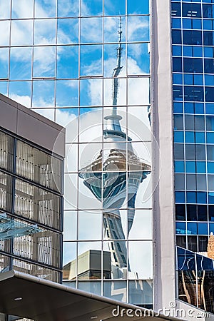 Auckland Skytower futuristic reflection Editorial Stock Photo