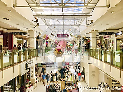 Christmas candy decoration in the center of mall under the skylight. Editorial Stock Photo