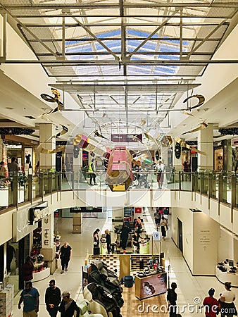 Christmas candy decorationin the open space of the mall under the skylight. Editorial Stock Photo