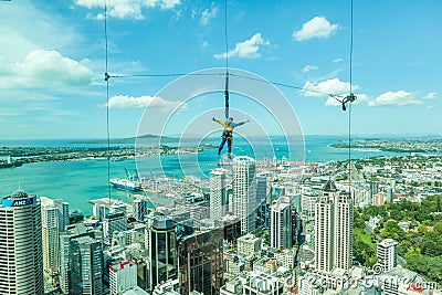 Auckland, New Zealand- December 12, 2013. Bungee jumping man fro Editorial Stock Photo