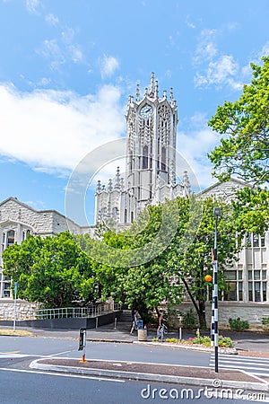 AUCKLAND, NEW ZEALAND, FEBRUARY 19, 2020: Clock tower at the University of Auckland, New Zealand Editorial Stock Photo