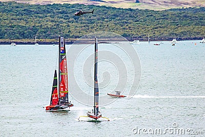 Scenic view of sailboats during the 36th Americas Cup in Auckland, New Zealand Editorial Stock Photo