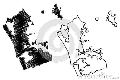 Auckland Region Regions of New Zealand, North Island map vector illustration, scribble sketch Auckland map Vector Illustration