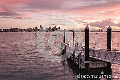 Auckland skyline at sunset Editorial Stock Photo