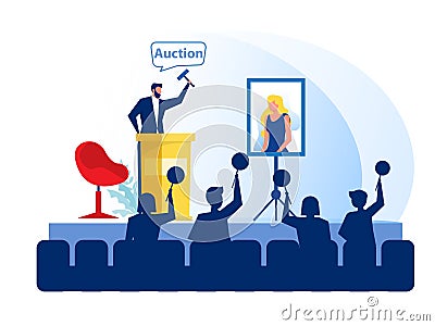 Auction business concept, Selling portrait painting. website landing page design template Vector Illustration Vector Illustration