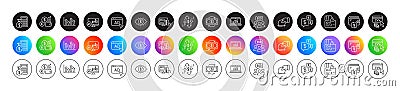 Auction, Cvv code and Business vision line icons. For web app, printing. Round icon buttons. Vector Vector Illustration