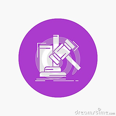 Auction, gavel, hammer, judgement, law White Glyph Icon in Circle. Vector Button illustration Vector Illustration